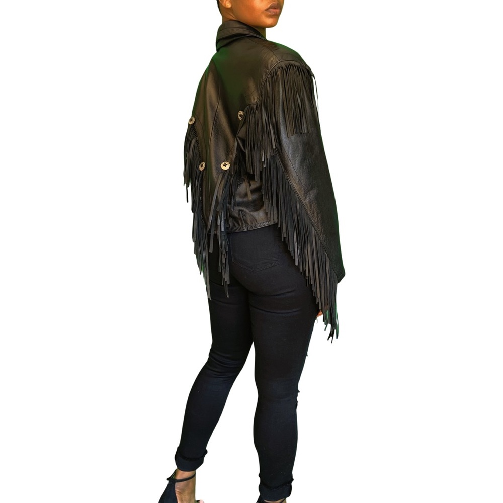 Vintage Leather Jacket with Fringe Detail - Picture 9 of 9